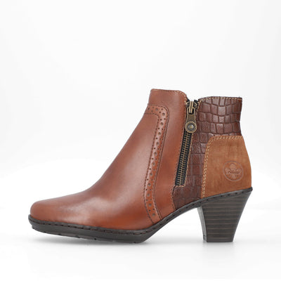 RIEKER - 57186-24 LOW BLOCK HEEL TWIN ZIP ANKLE BOOT - TAN