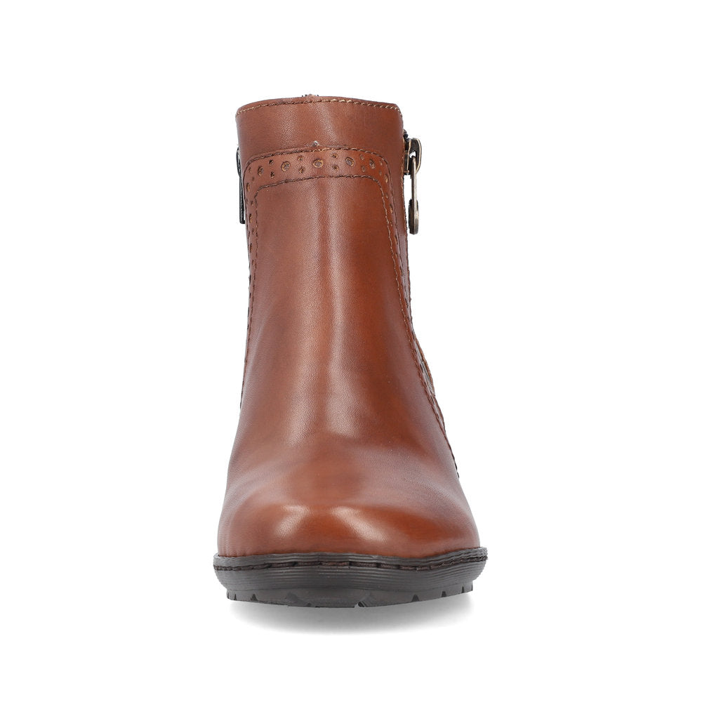 RIEKER - 57186-24 LOW BLOCK HEEL TWIN ZIP ANKLE BOOT - TAN