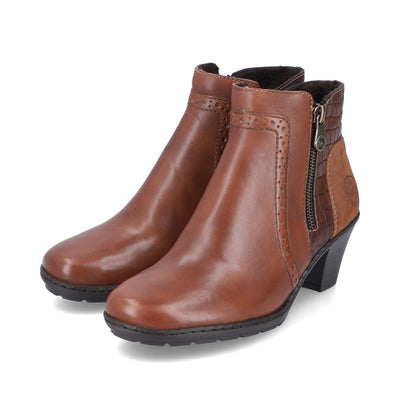 RIEKER - 57186-24 LOW BLOCK HEEL TWIN ZIP ANKLE BOOT - TAN