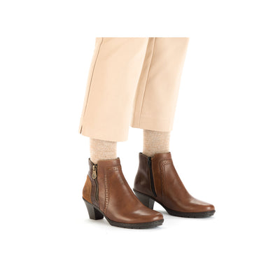 RIEKER - 57186-24 LOW BLOCK HEEL TWIN ZIP ANKLE BOOT - TAN