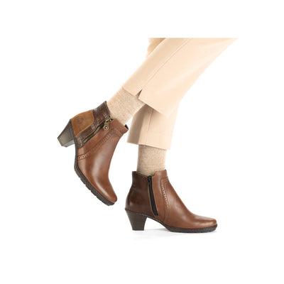 RIEKER - 57186-24 LOW BLOCK HEEL TWIN ZIP ANKLE BOOT - TAN