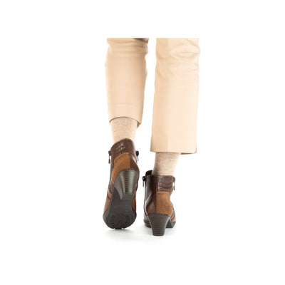 RIEKER - 57186-24 LOW BLOCK HEEL TWIN ZIP ANKLE BOOT - TAN
