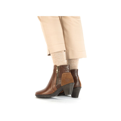 RIEKER - 57186-24 LOW BLOCK HEEL TWIN ZIP ANKLE BOOT - TAN
