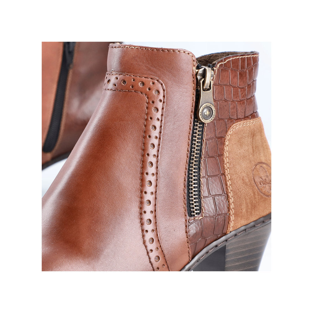 RIEKER - 57186-24 LOW BLOCK HEEL TWIN ZIP ANKLE BOOT - TAN