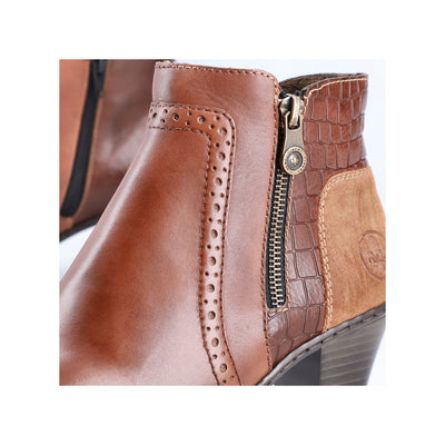 RIEKER - 57186-24 LOW BLOCK HEEL TWIN ZIP ANKLE BOOT - TAN