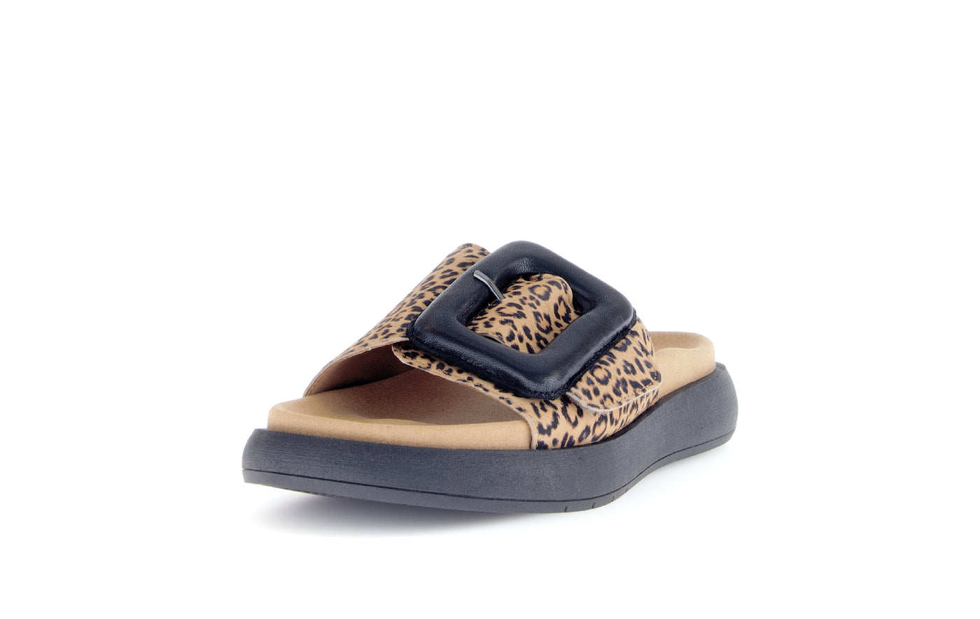 GABOR - 63.751.32 VELCRO BUCKLE SLIDER - LEOPARD PRINT/BLACK LEATHER