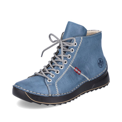 RIEKER - 71510-14 LACED ANKLE BOOT WITH ZIP - BLUE
