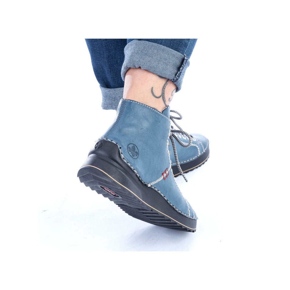 RIEKER - 71510-14 LACED ANKLE BOOT WITH ZIP - BLUE