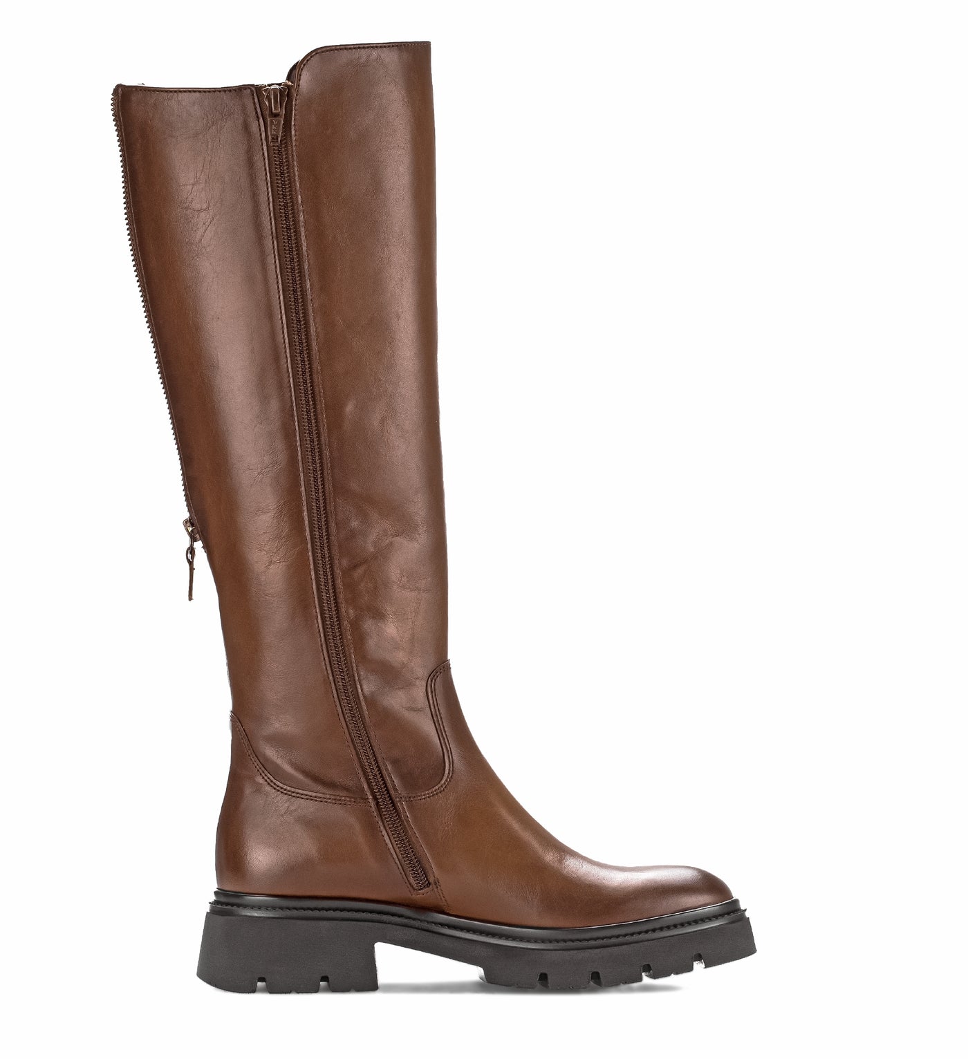 GABOR - 71.859.24 FLAT FULL-LENGTH CHUNKY (ZIP) BOOT - TAN LEATHER