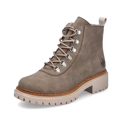 RIEKER - 72624-64 LOW HEL ZIP/LACE COSYLINED ANKLE BOOT - TAUPE
