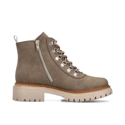 RIEKER - 72624-64 LOW HEL ZIP/LACE COSYLINED ANKLE BOOT - TAUPE