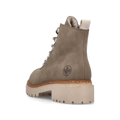 RIEKER - 72624-64 LOW HEL ZIP/LACE COSYLINED ANKLE BOOT - TAUPE