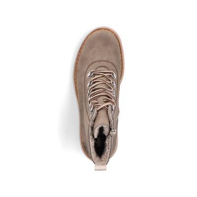 RIEKER - 72624-64 LOW HEL ZIP/LACE COSYLINED ANKLE BOOT - TAUPE