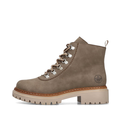 RIEKER - 72624-64 LOW HEL ZIP/LACE COSYLINED ANKLE BOOT - TAUPE