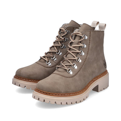RIEKER - 72624-64 LOW HEL ZIP/LACE COSYLINED ANKLE BOOT - TAUPE