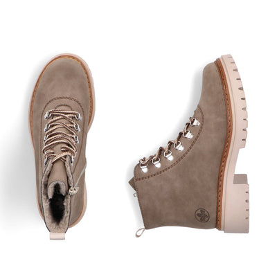 RIEKER - 72624-64 LOW HEL ZIP/LACE COSYLINED ANKLE BOOT - TAUPE
