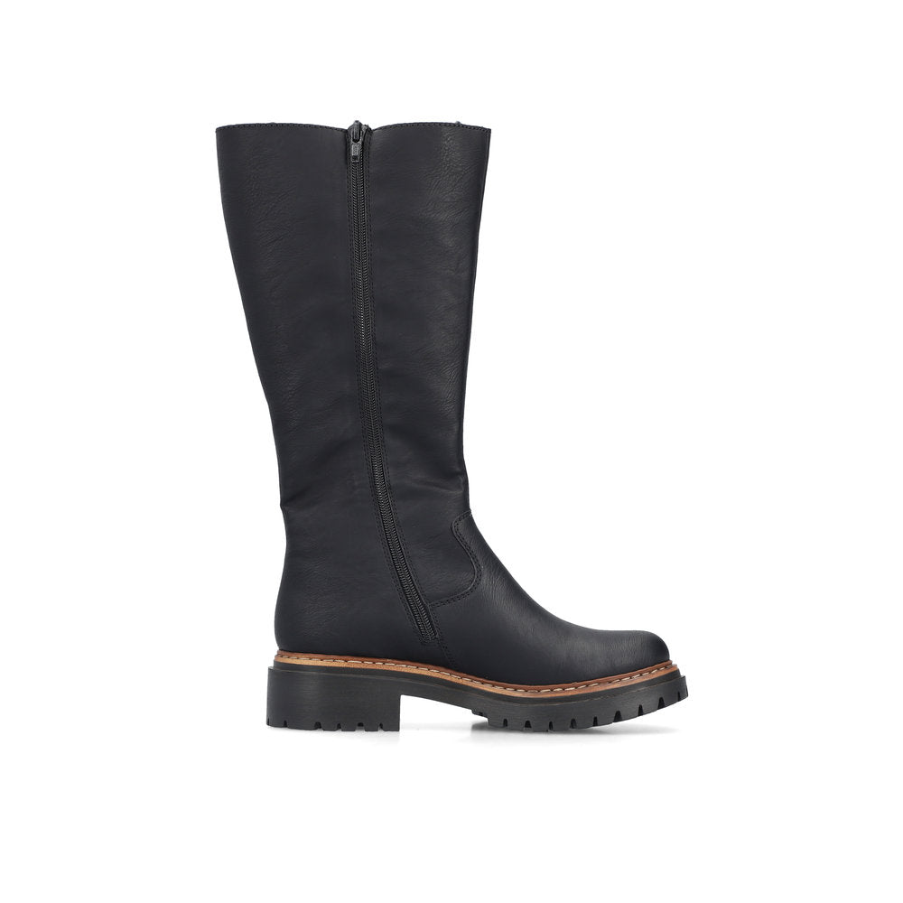RIEKER - 72694-00 CHUNKY LOW HEEL FULL-LENGTH COSY-LINED BOOT - BLACK