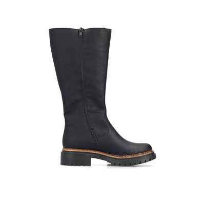 RIEKER - 72694-00 CHUNKY LOW HEEL FULL-LENGTH COSY-LINED BOOT - BLACK
