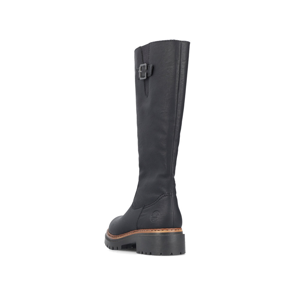 RIEKER - 72694-00 CHUNKY LOW HEEL FULL-LENGTH COSY-LINED BOOT - BLACK