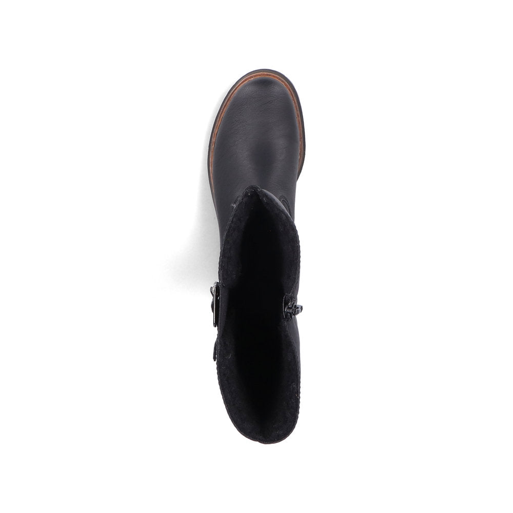 RIEKER - 72694-00 CHUNKY LOW HEEL FULL-LENGTH COSY-LINED BOOT - BLACK
