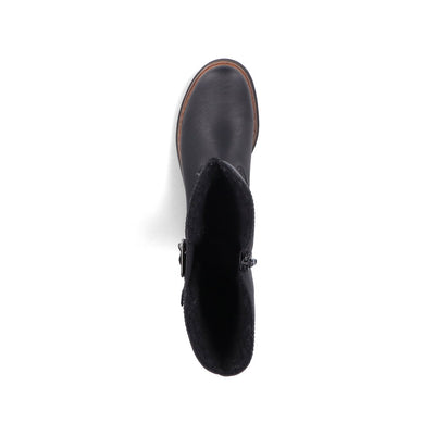 RIEKER - 72694-00 CHUNKY LOW HEEL FULL-LENGTH COSY-LINED BOOT - BLACK