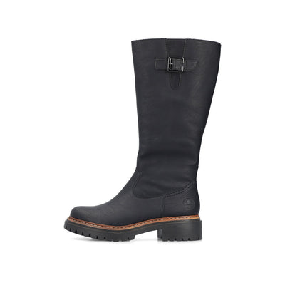 RIEKER - 72694-00 CHUNKY LOW HEEL FULL-LENGTH COSY-LINED BOOT - BLACK