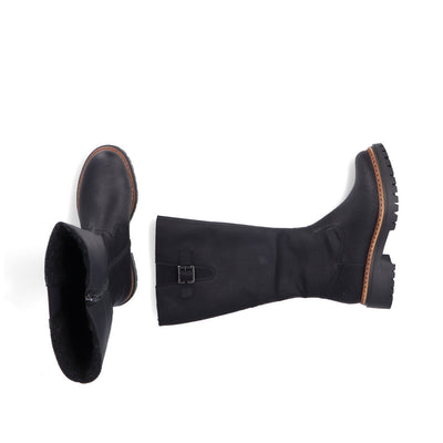RIEKER - 72694-00 CHUNKY LOW HEEL FULL-LENGTH COSY-LINED BOOT - BLACK