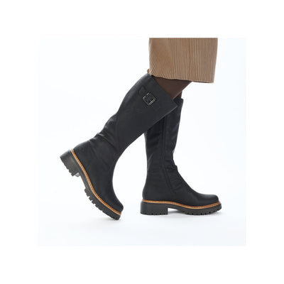 RIEKER - 72694-00 CHUNKY LOW HEEL FULL-LENGTH COSY-LINED BOOT - BLACK