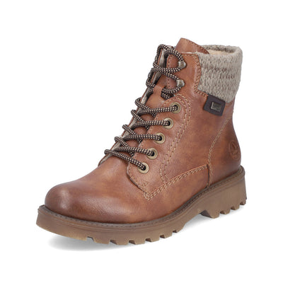 RIEKER - 73220-24 KNIT COLLAR RIEKER TEX LACE/ZIP ANKLE BOOT - TAN