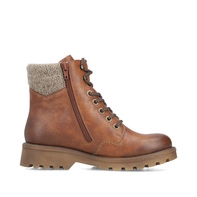 RIEKER - 73220-24 KNIT COLLAR RIEKER TEX LACE/ZIP ANKLE BOOT - TAN