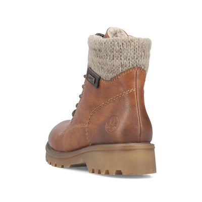 RIEKER - 73220-24 KNIT COLLAR RIEKER TEX LACE/ZIP ANKLE BOOT - TAN