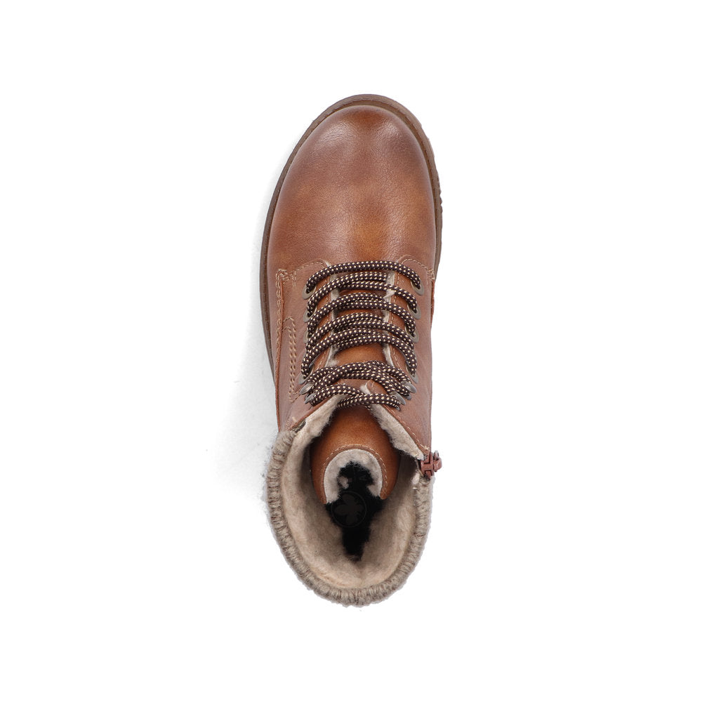 RIEKER - 73220-24 KNIT COLLAR RIEKER TEX LACE/ZIP ANKLE BOOT - TAN