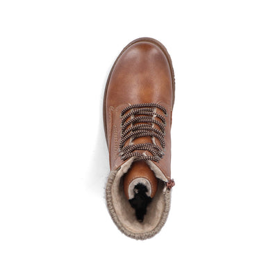 RIEKER - 73220-24 KNIT COLLAR RIEKER TEX LACE/ZIP ANKLE BOOT - TAN