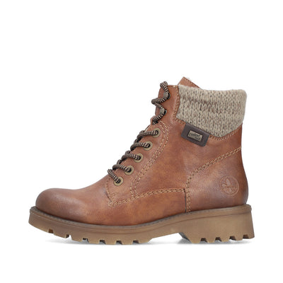 RIEKER - 73220-24 KNIT COLLAR RIEKER TEX LACE/ZIP ANKLE BOOT - TAN
