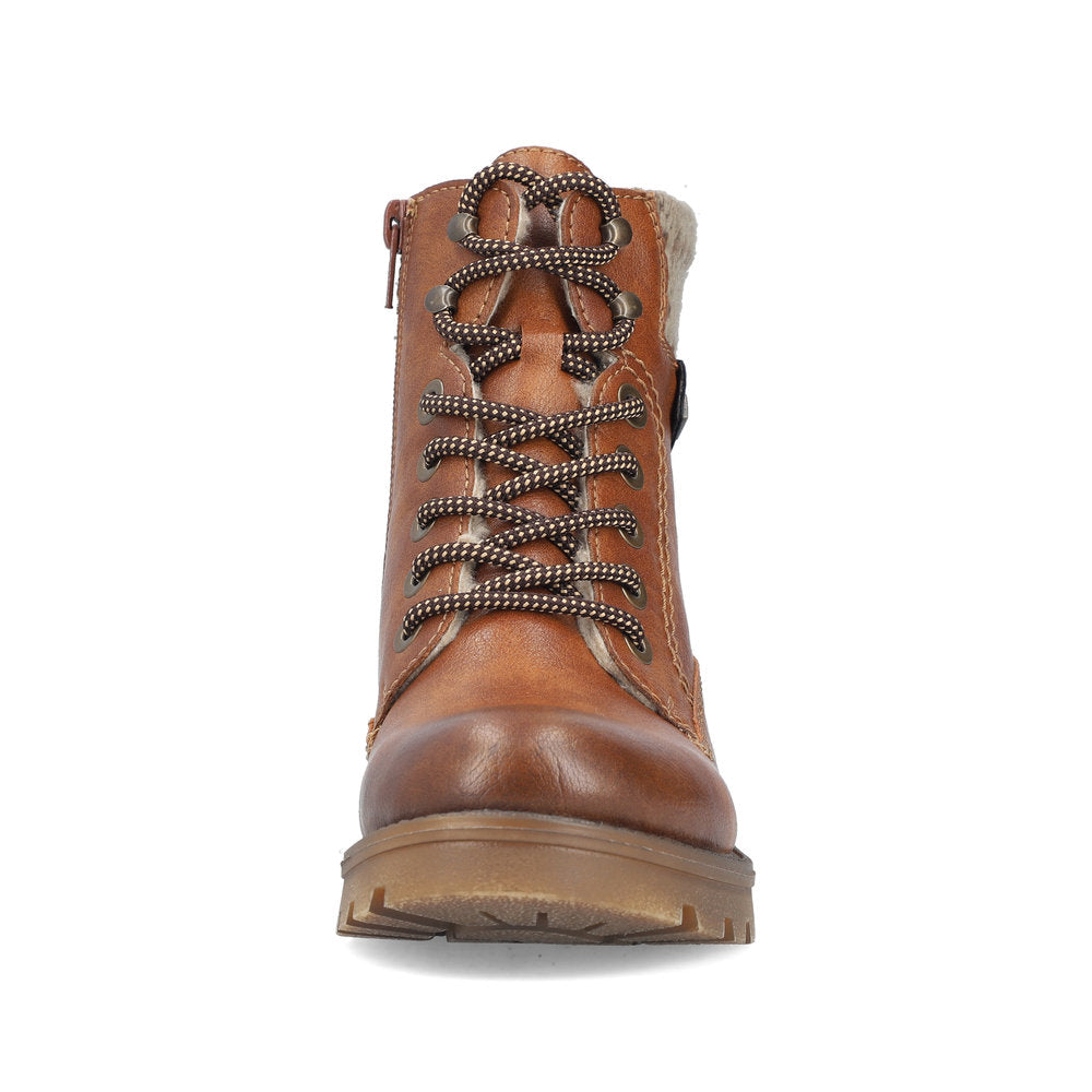 RIEKER - 73220-24 KNIT COLLAR RIEKER TEX LACE/ZIP ANKLE BOOT - TAN