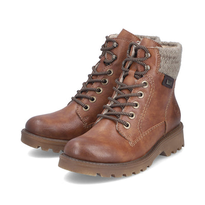 RIEKER - 73220-24 KNIT COLLAR RIEKER TEX LACE/ZIP ANKLE BOOT - TAN