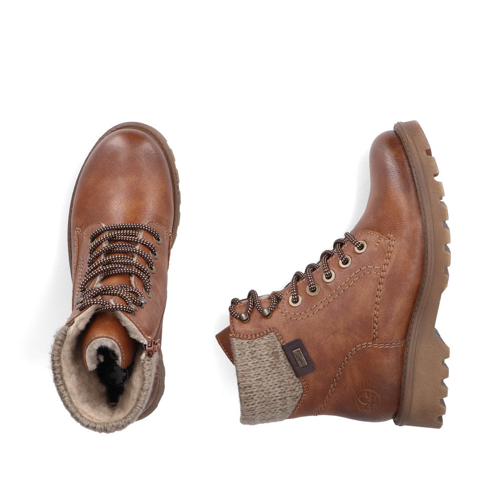 RIEKER - 73220-24 KNIT COLLAR RIEKER TEX LACE/ZIP ANKLE BOOT - TAN