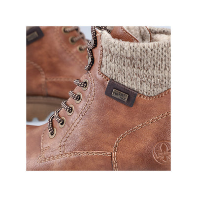 RIEKER - 73220-24 KNIT COLLAR RIEKER TEX LACE/ZIP ANKLE BOOT - TAN