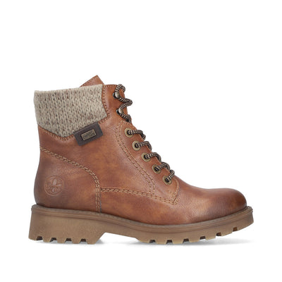 RIEKER - 73220-24 KNIT COLLAR RIEKER TEX LACE/ZIP ANKLE BOOT - TAN