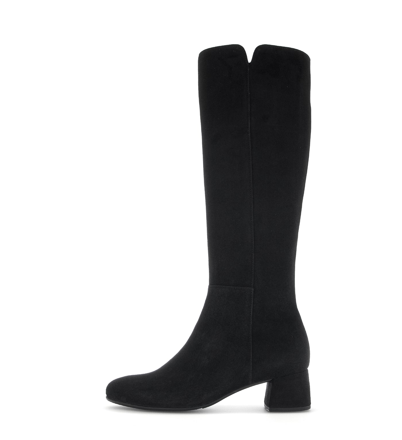 GABOR - 75.689.17 MEDIUM HEEL LONG ZIP BOOT - BLACK SUEDE