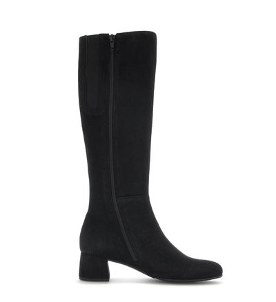 GABOR - 75.689.17 MEDIUM HEEL LONG ZIP BOOT - BLACK SUEDE