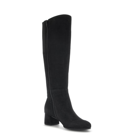 GABOR - 75.689.17 MEDIUM HEEL LONG ZIP BOOT - BLACK SUEDE