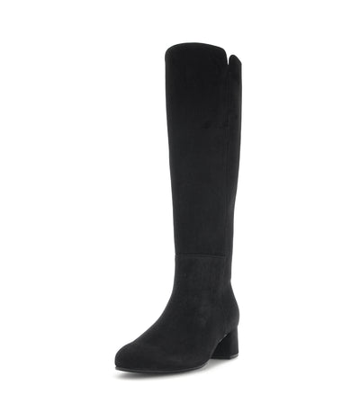 GABOR - 75.689.17 MEDIUM HEEL LONG ZIP BOOT - BLACK SUEDE