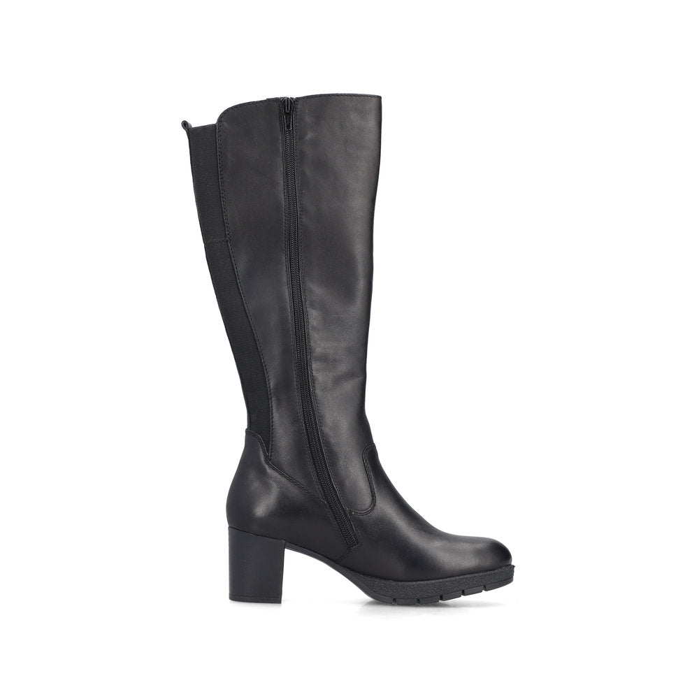 RIEKER - 77684-00 MEDIUM BLOCK HEEL FULL-LENGTH BOOT WITH ZIP - BLACK LEATHER