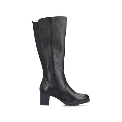 RIEKER - 77684-00 MEDIUM BLOCK HEEL FULL-LENGTH BOOT WITH ZIP - BLACK LEATHER