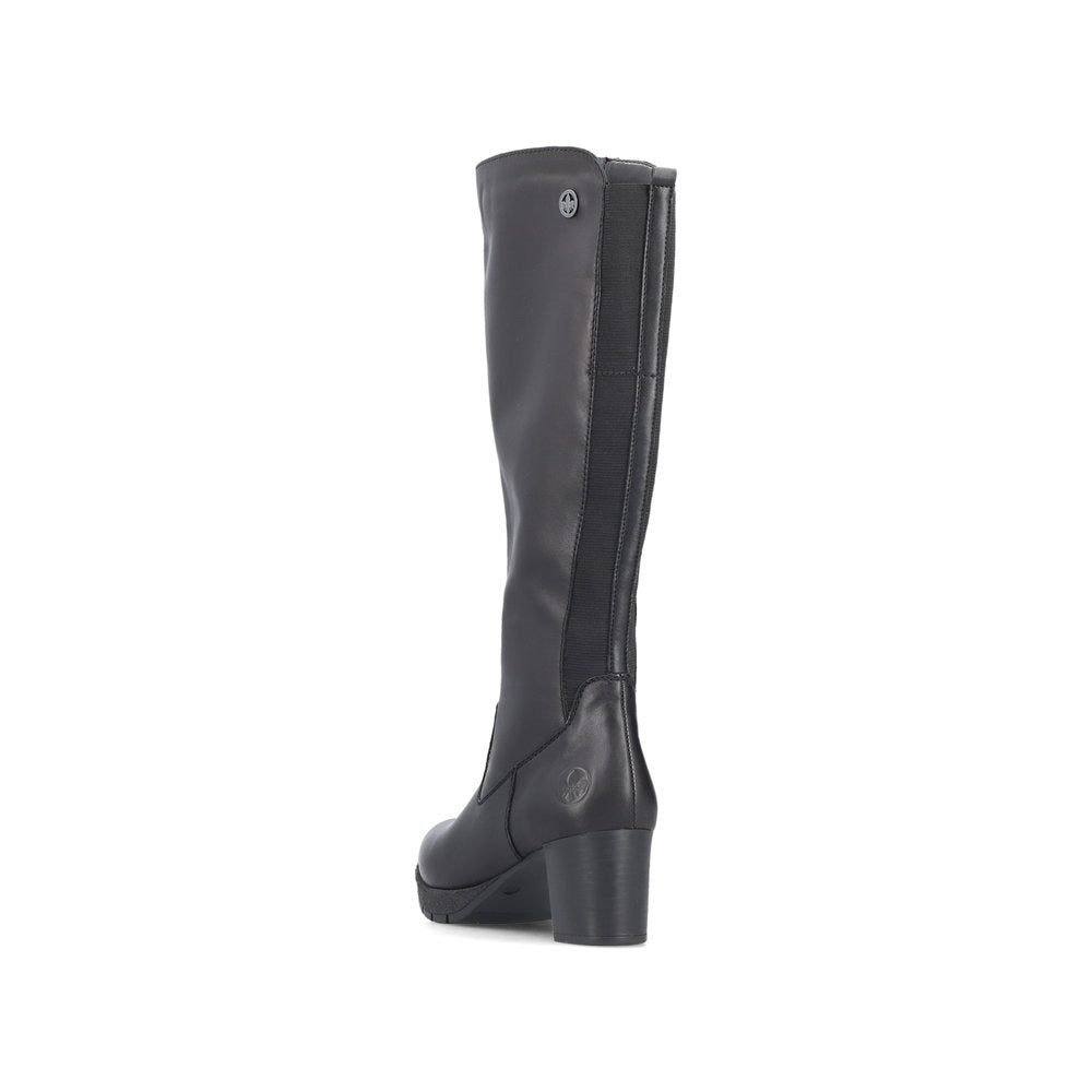 RIEKER - 77684-00 MEDIUM BLOCK HEEL FULL-LENGTH BOOT WITH ZIP - BLACK LEATHER