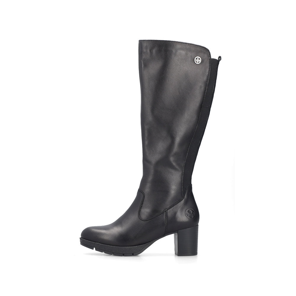 RIEKER - 77684-00 MEDIUM BLOCK HEEL FULL-LENGTH BOOT WITH ZIP - BLACK LEATHER