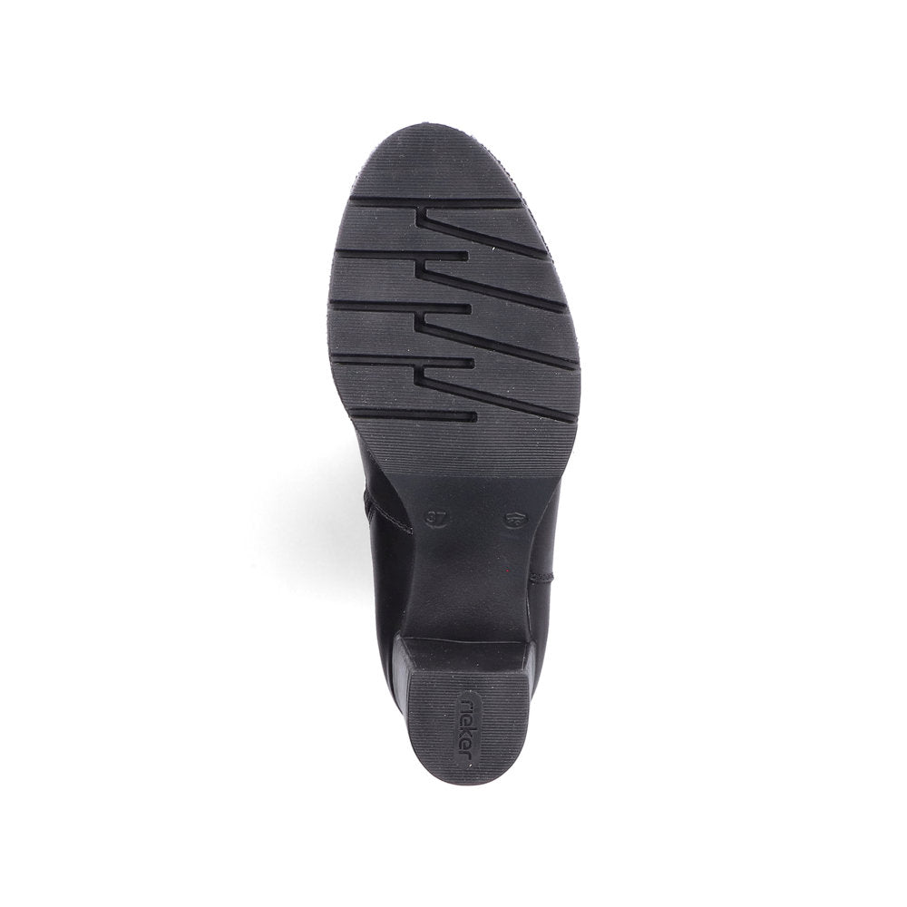 RIEKER - 77684-00 MEDIUM BLOCK HEEL FULL-LENGTH BOOT WITH ZIP - BLACK LEATHER