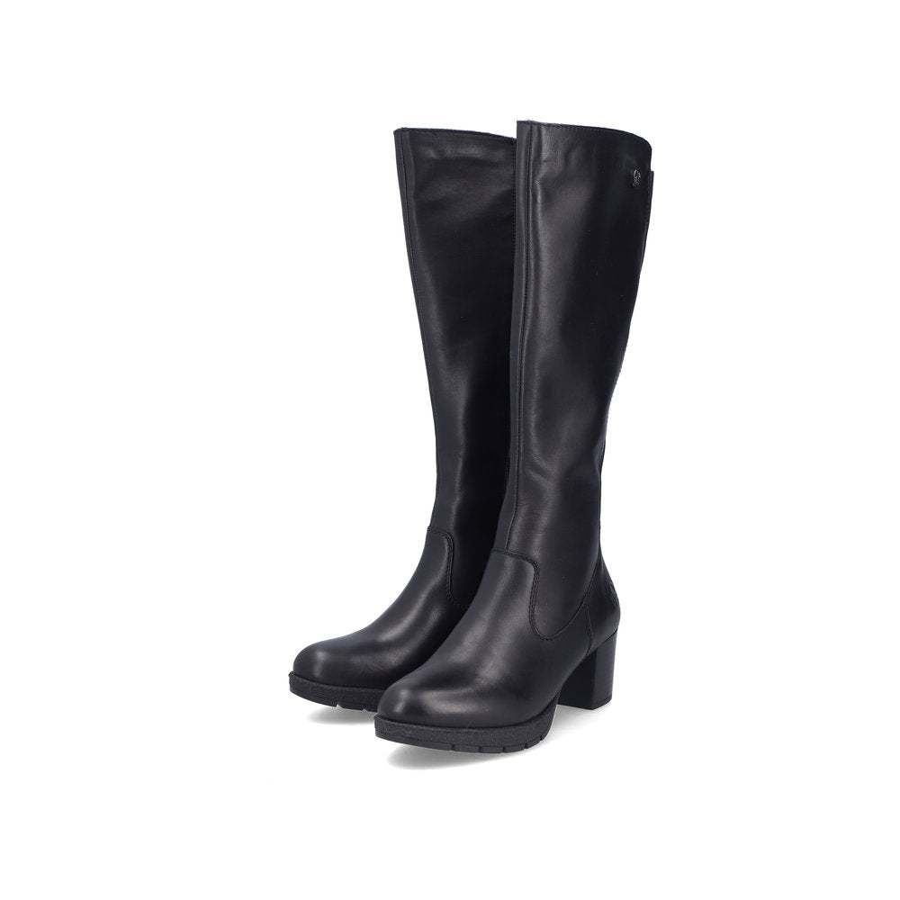 RIEKER - 77684-00 MEDIUM BLOCK HEEL FULL-LENGTH BOOT WITH ZIP - BLACK LEATHER