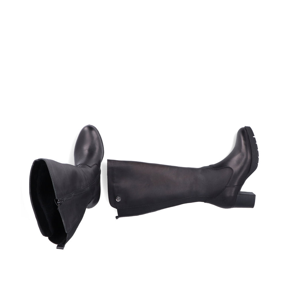 RIEKER - 77684-00 MEDIUM BLOCK HEEL FULL-LENGTH BOOT WITH ZIP - BLACK LEATHER